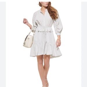 Breezy Calvin Klein ruffle gauzy mini ruffle dress adjustable waist seersucker